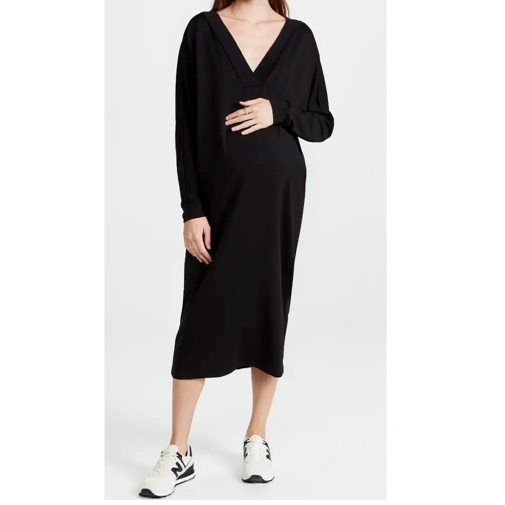 HATCH Collection The 24/7 Dress Black V-Neck‎ Maternity Midi Dress OS One Size